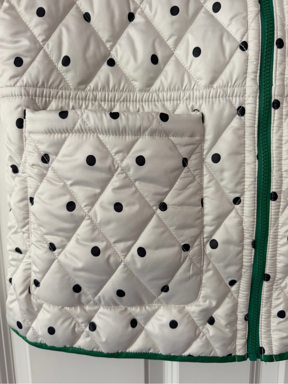 Kate Spade Reversible Quilted Vest Emerald/Green Bean/Cream Polka Dot Size XL - Picture 10 of 11